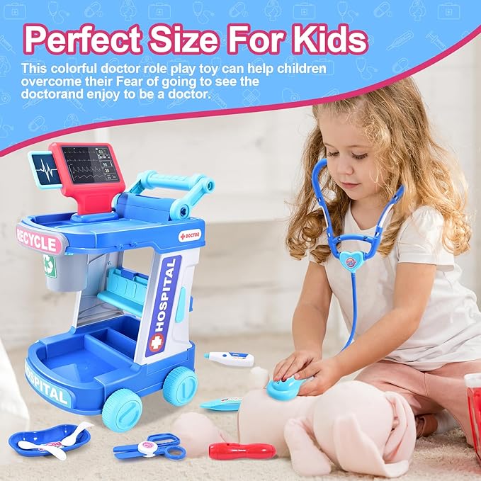 Doctor Kit for Toddlers 1-3-5 Doctors Costume for Kids Dentist Play Set Medical Set Dr Play Set Kids DR Kit Kid Dr Cart Kit Pretend Play Toys for 3 4 5 Years Old Girls