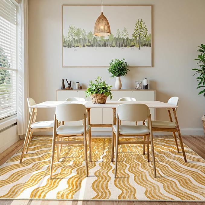 Boho 8x10 Area Rugs, Sun Print Soft Washable Rugs 8x10 Rug for Living Room Nursery, Ultra-Thin Non-Slip Kids Rug Large Carpet for Playroom Bedroom Classroom(8x10ft,Gold/Multi)