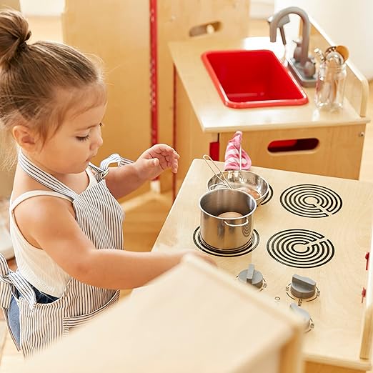 ECR4Kids Play Kitchen Stove, Wooden Playset, Natural