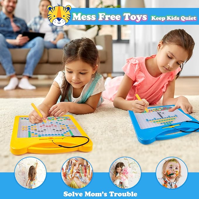 Extra Large Magnetic Drawing Board for Kids, Magnet Doodle Board with 2 Stylus Pen and Beads, Magnetic Dot Art Fine Motor Skills Toy, Travel Toys Activities for Boys Girls (12.5" x 12.5")