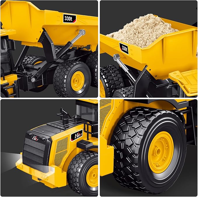 RC Dump Truck, Remote Control Dump Truck 11 Channel with Lights/Sounds/2 Batteries for Adults, RC Construction Vehicles Toys for Boys Kids, 1:16 Scale RC Dump Truck Toys