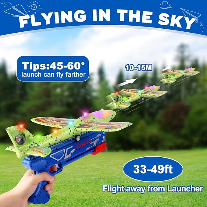 3 Pack Airplane Launcher Toys, 12.6" Foam 2 Flight Mode Led Plane Catapult Boy Toys, Easter Gifts for Kids, Outdoor Flying Toys for Kids Gifts for 4 5 6 7 8 9 10 12 Year Old Boys Girls