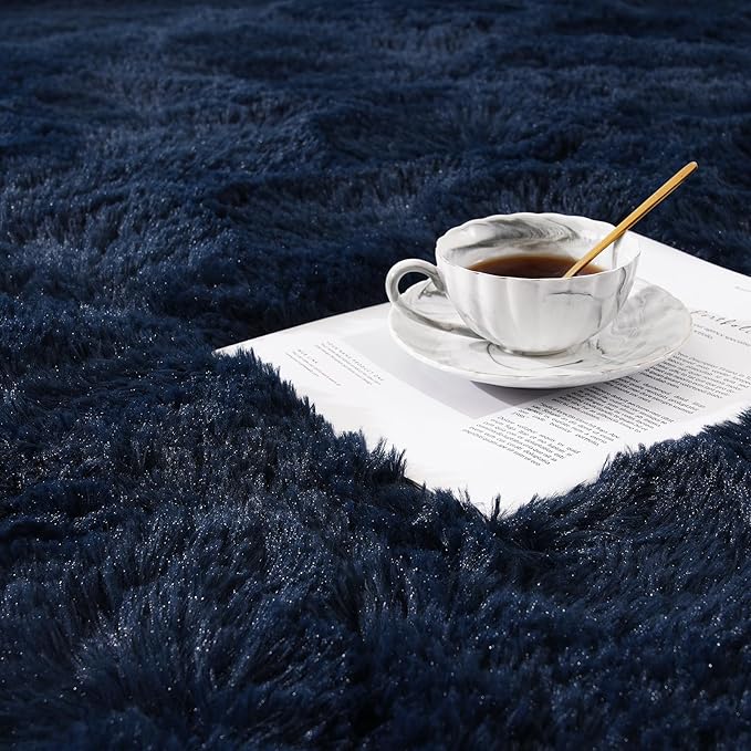 Amearea Premium Soft Area Rug 4x5.3 Feet, Blue Rugs for Living Room, Fluffy Carpet for Bedroom Nursery Playroom Teen Home Decor, Comfortable Indoor Furry Dorm Carpets, Navy Blue