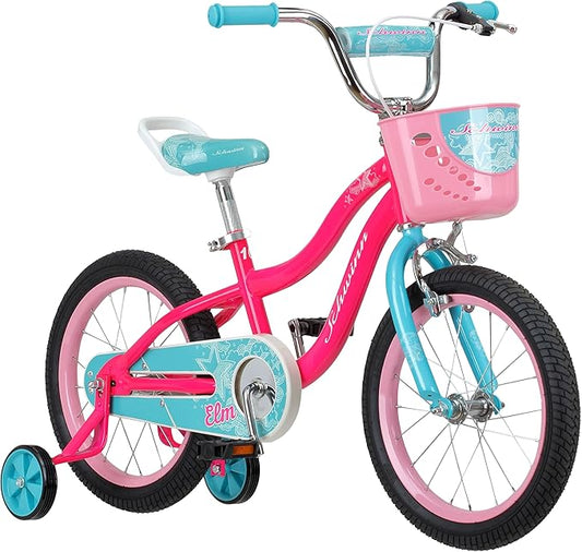Schwinn Elm BMX Style Toddler and Kids Bike, For Girls and Boys, 16-Inch Wheels, With Saddle Handle, Training Wheels, Chain Guard, and Front Basket, Recommended Height 38-48 Inch, Pink