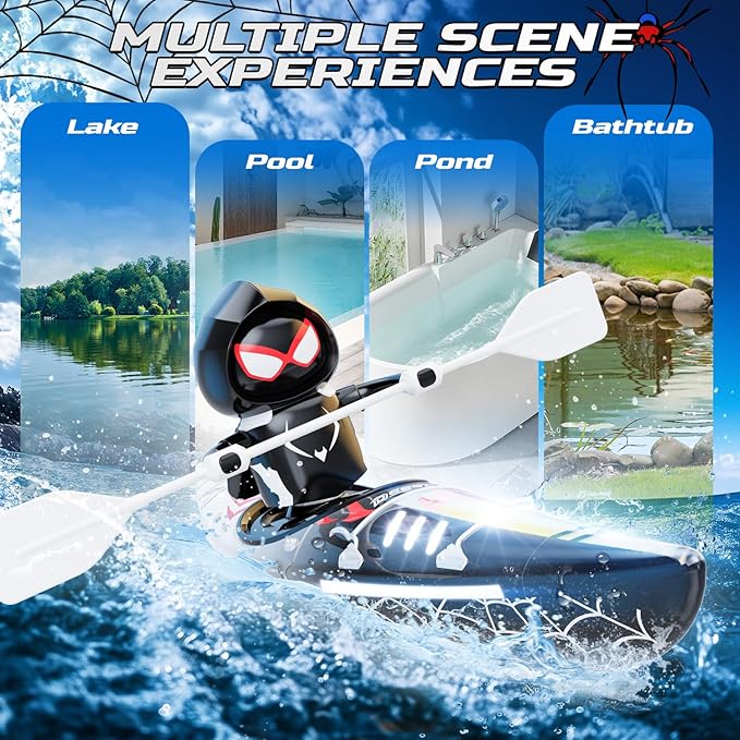 DEERC Remote Control Boat for Kids,RC Spider Kayak Boat Toys for Pool,Lake,Bathtub with Light Summer Outdoor Water Toys Never Capsize Gift for Kids Boys Girls