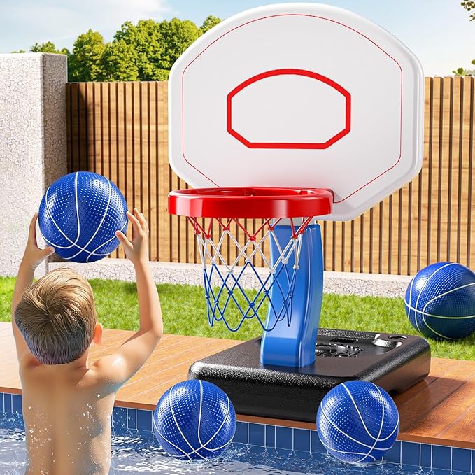 Kids Basketball Hoop for Boys Age 3 4 5 6, Adjustable Toddler Basketball Goal with 4 Balls for Indoor Outdoor Play,Poolside Basketball Hoop for Pool Basketball Toy for Boys Girls Kids Age 3-8