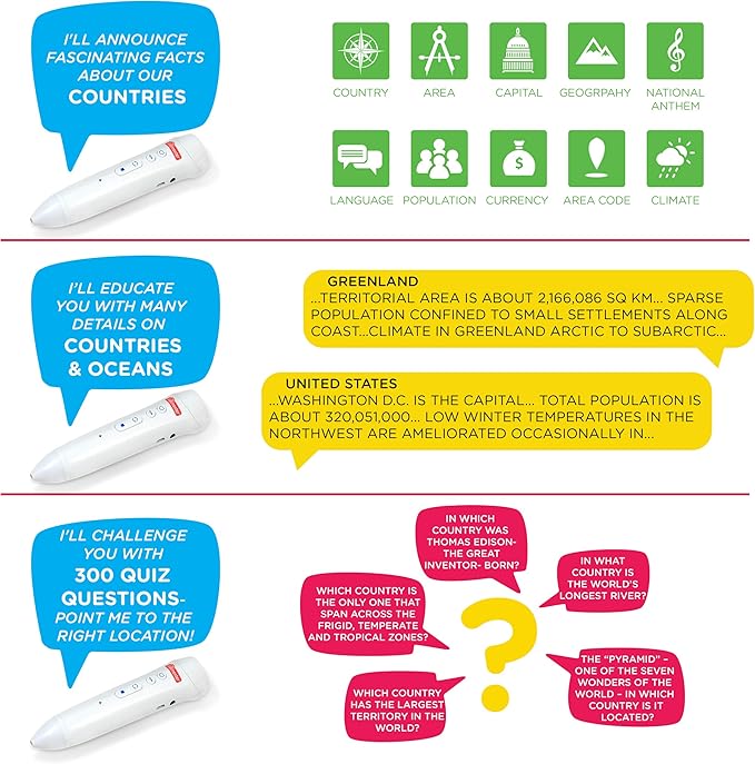 Interactive Globe for Kids with Wireless Smart Pen, 9” Globes with Stand, Learning & Education STEM Toys, Talking World Map Gift for Children, Birthday Gifts for Boys & Girls Ages 7 8-12 Years Old