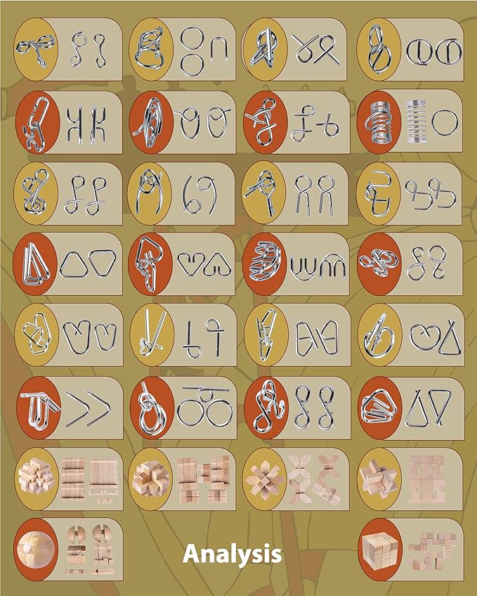 30Pcs Brain Teaser Puzzles for Games - Educational Toys, Wooden and Metal 3D IQ Puzzles, Unlock Interlock Box