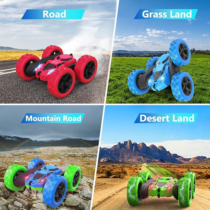 cosone Remote Control Car for Kids - RC Cars Boy Toys 4WD 2.4Ghz Double Sided 360° Rotating Rechargeable All Terrain Remote Car with LED Lights, Kids Boys Ideas - Blue