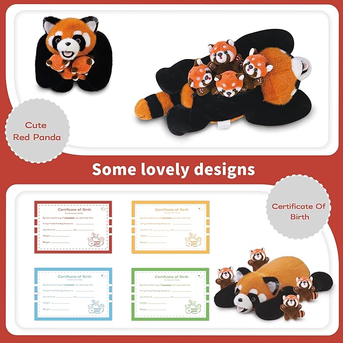 Niuniu Daddy 20" | 5Pcs Red Panda Weighted Stuffed Animals Family Set, Mommy Red Panda Plush with 4 Babies Toys Inside, Cute Large Body Pillow for Girls Boys Adults with Christmas Birthday Presents