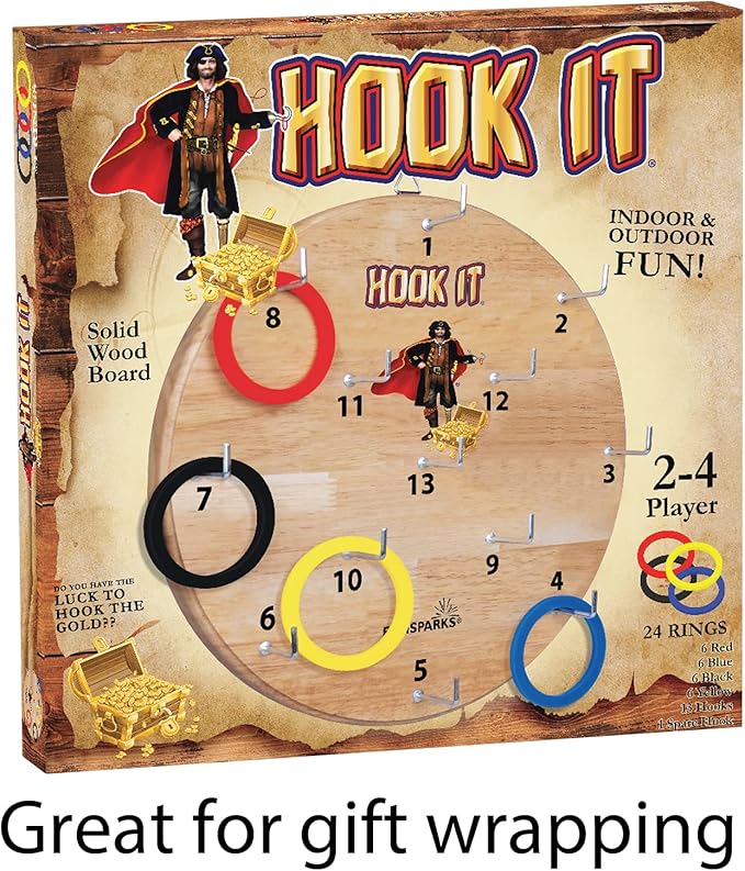 Hook It Ring Toss Game for Kids & Adults – Includes 24 Rings and Extra Hook – Indoor & Outdoor Games for Family and Friends – Safe Alternative to Darts