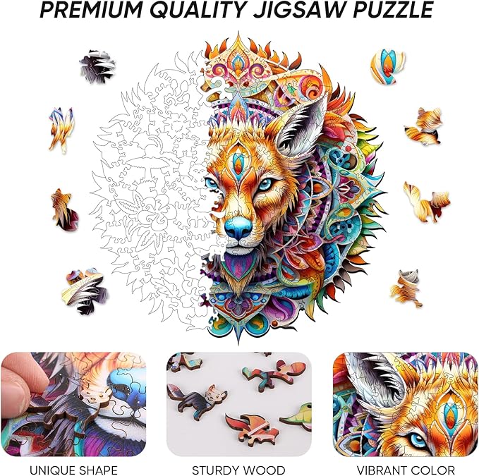 Original Wooden Jigsaw Puzzles-(Wolf,200pcs,Medium 10.7x11.3in),Wooden Puzzles for Adults,Unique Shape Animal Adult Puzzles,Irregular Wood Puzzles Best Gift for Adults and Kids Family Game