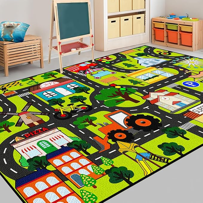 Kids Carpet Playmat Rug - Car Carpet for Kids 5x7 Feet, Large Educational Play Mat Town Traffic Road Map Rug City Life Car Mat for Kids Toy for Bedroom Classroom Nursery Room