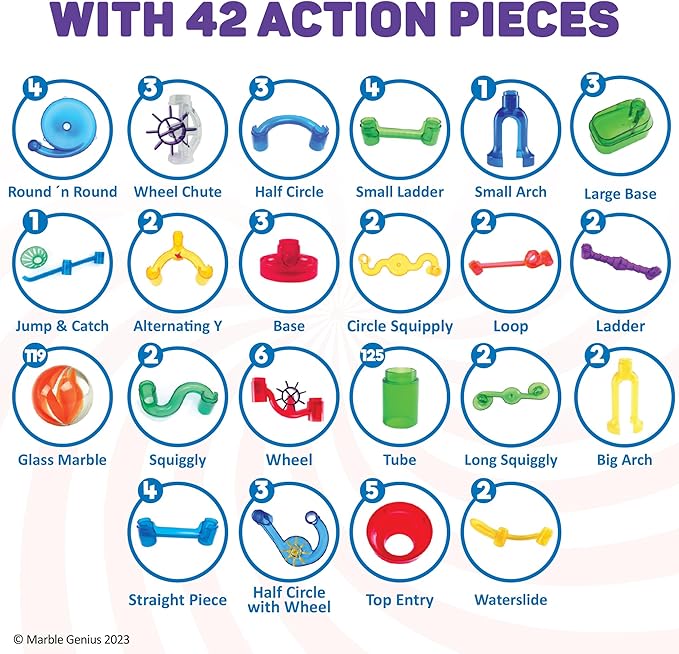 Marble Genius Marble Run - 300 Complete Pieces Maze Track Easter Toys for Adults, Teens, Toddlers & Kids Aged 4-8 Years Old, (181 Translucent Marbulous Pieces + 119 Glass-Marble Set), Extreme Set