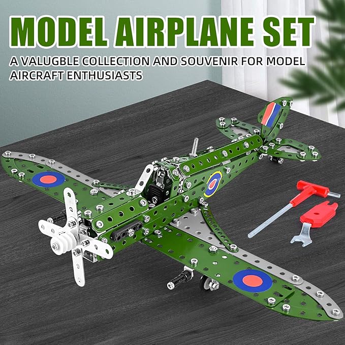 STEM Building Toys Model Airplane Kits for Boys 8-12,Airplane Model Scale 1:32 Metal Building Kit,Erector Set Model Planes for Kids 8-12,Best Airplane Gifts for Hurricane Fighter Fans