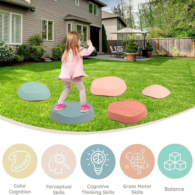 Stepping Stones for kids,Non-Slip Sensory Stepping Stones for Promoting Toddler's Balance Coordination Skills,Obstacle Courses Sensory Toys Outdoor or Indoor Play for Kids Age 3-8