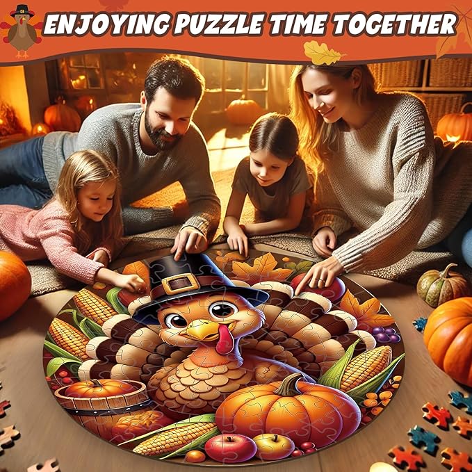 Thanskgiving Floor Puzzles for Kids Age 4-8, 70pcs Large Thanksgiving Jigsaw Puzzle for Kids 4-8 | Educational and Fun Fall Gifts for Kids