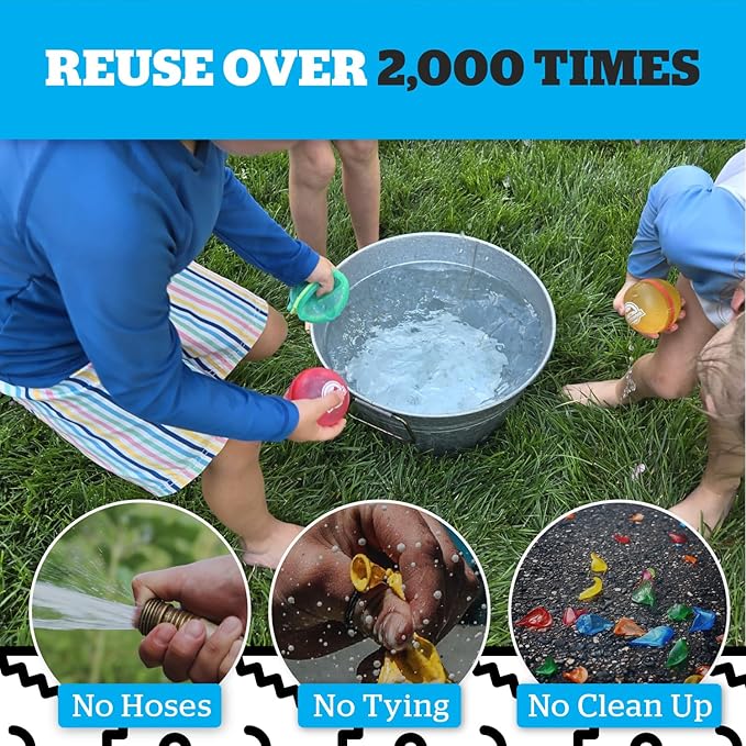 BigMouth Inc Reusable Magnetic Water Balloons, Outdoor Summer Water Toys for Kids, Quick Fill Splash Activity - 16 Pack