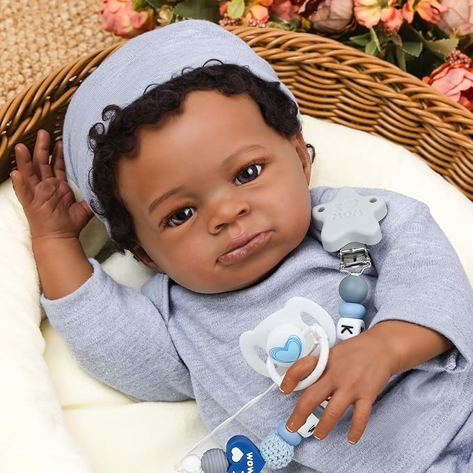 WOOROY Realistic Reborn Baby Dolls Black Boy, 20 Inch African American Newborn Boy Doll, Lifelike Weighted Soft Body, Christmas Birthday Gift for Kids Age 3 +