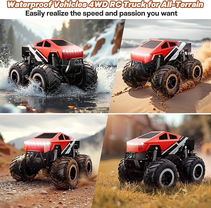 Remote Control Car Off-Road Pick-up Truck - 4WD Amphibious RC Truck Toy RC Cars for All Terrain, 1:16 Scale Hobby Monster Trucks Toys 2.4GHz Vehicles Kids Gifts for Boys/Girls Age 6 7 8 9 10-12+,Red