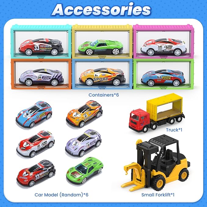 CUTE STONE 2-in-1 Toy Boat & Tower Crane Playset, Cargo Ship with Lights/Sounds | Push-Go Transport Ship & Construction Vehicle Toys, Interactive Carrier Boat for Kids Boys Girls