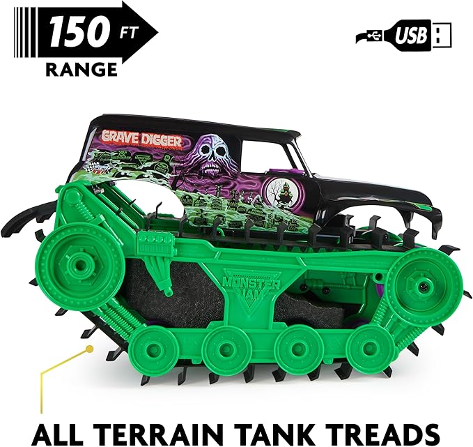 Monster Jam, Official Grave Digger Trax All-Terrain Remote Control Outdoor Vehicle, 1:15 Scale, Kids Toys for Boys and Girls Ages 4 and up