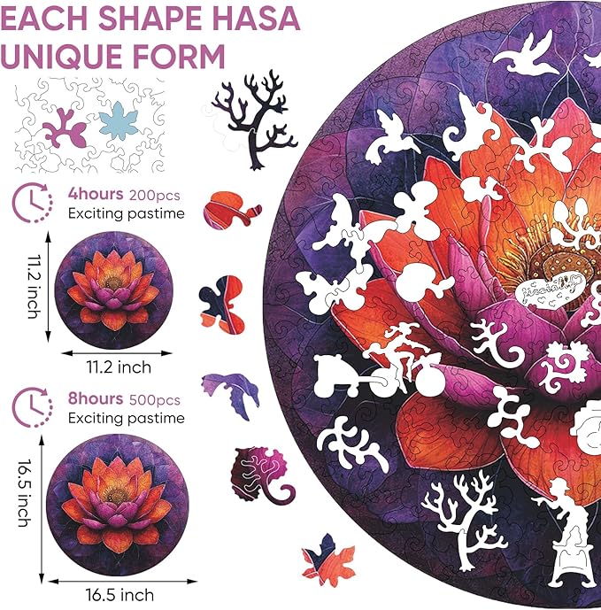 Flower Wooden Puzzle for Adults, Round Mandala Color Challenge Jigsaw Puzzles 500 Piece, Family Reunion Puzzle for Adults and Kids, Best Gift for Family Friends Royal 16.5x16.5in