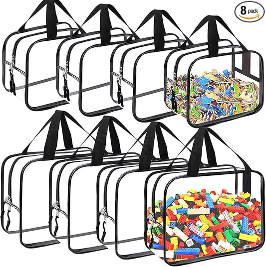 8 Packs Large and Small Toy Storage Bags, Reusable Clear PVC Board Game Storage, Toy Storage Organizer Bags with Zipper for Building Blocks, Puzzle and Handmade Accessories, Clear Toiletry Bag