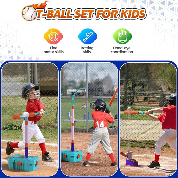 Kids Basketball Hoop and T-Ball Set for Kids 3-5, 3 Adjustable Toddler Basketball Hoop Indoor Outdoor Kids Toys Birthday Gift for Boys Girls