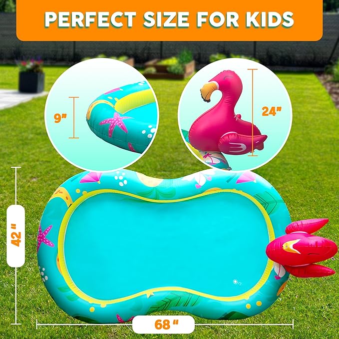 Kiddie Pool for Kids, Inflatable Pool, Inflatable Sprinkler for Kids with Splash Pad, Summer Water Toys for Toddler Outside, Summer Toys, Flamingo
