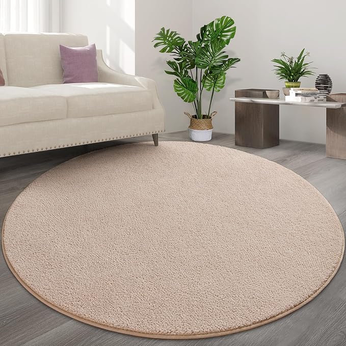 FlyDOIT Round Area Rugs for Bedroom Living Room, 4x4 Ivory Super Soft Comfy Thickened Memory-Foam Indoor Circle Carpets, Modern Aesthetic Minimalist Carpet for Boys Girls Adults Nursery Home Décor