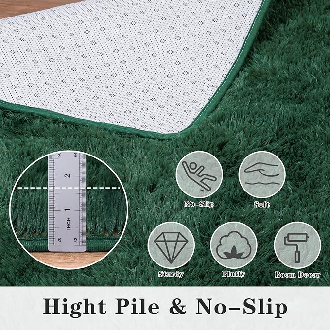 Super Fluffy Runner Rug for Bedroom, Modern Shag Green Area Rugs, Soft and Cozy Plush Small Carpet for Kids,Girls Boys and Teens Decorations for Living Room Dorm Nursery Classroom, 2x6 Feet