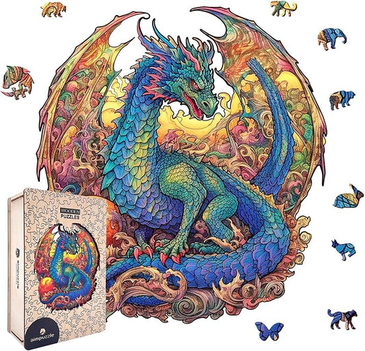Dragon Wooden Puzzles for Adults Kids, Unique Animal Shaped Cool Wooden Jigsaw Puzzles, Premium Box Wood Cut Puzzles for Teens, Best Family Ideas (L-11.8 * 11.2 in-229pcs)