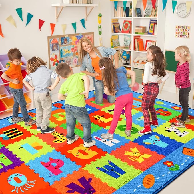 Classroom Rugs, Preschool Rugs for Elementary, School Learning Seat Area Rug, Non-Slip Educational Classroom Carpet, Washable Kids Mat for Playroom Nursery (Style 8, 13'x 7'5")