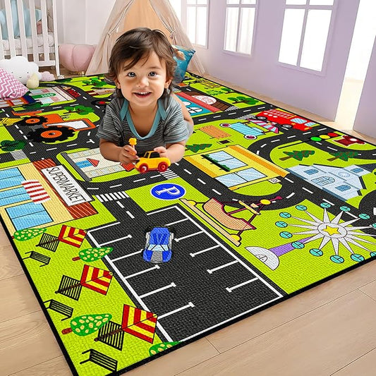 Kids Carpet Playmat Rug - Car Carpet for Kids 4.5x6 Feet, Large Educational Play Mat Town Traffic Road Map Rug City Life Car Mat for Kids Toy for Bedroom Classroom Nursery Room