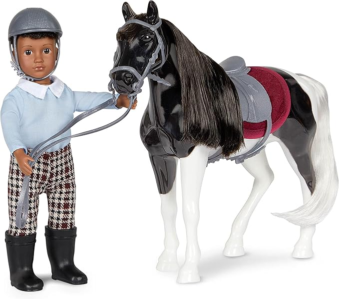 Lori – Mini Boy Doll & Toy Horse – 6-inch Doll & Black Pinto Horse – Set with Clothes, Animal & Accessories – Playset for Kids – 3 Years + – Landon & Luna