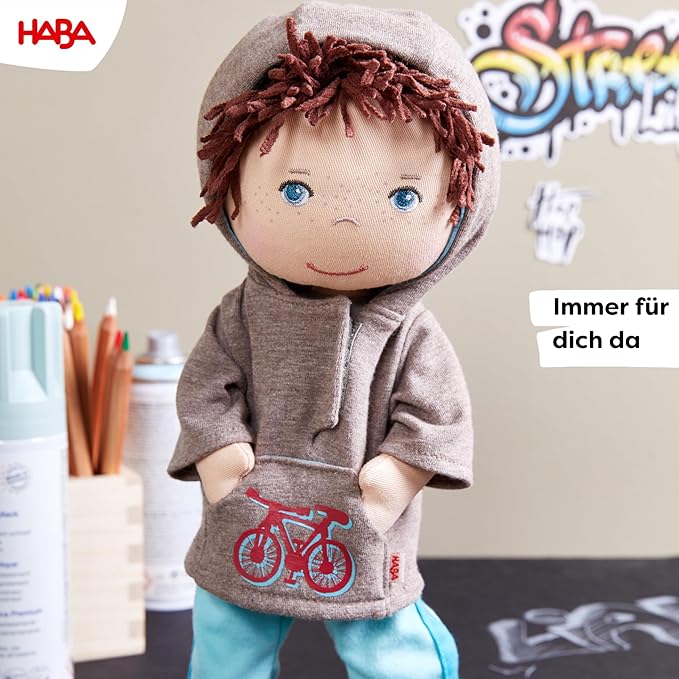 HABA Lian 12" Soft Doll - Baby Boy Doll with Brown Hair and Blue Eyes, Perfect Plush Toy for 18 Months & Up with Embroidered Face (Machine Washable)