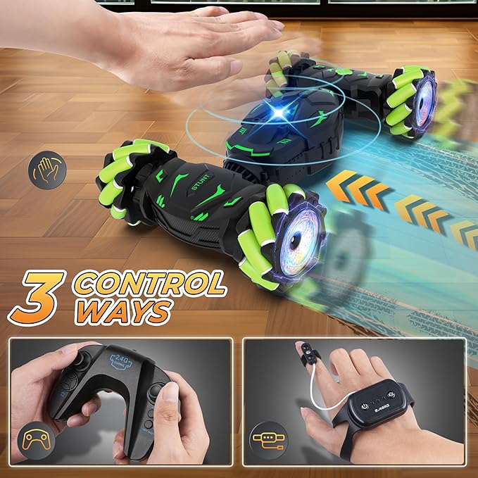 Gesture RC Car Toys for Boys 6-12, Gifts for Kids Aged 6 7 8 9 10 11 12, RC Sensing Stunt Car with Cool Lights Music Spray, 2.4Ghz Remote Control Car Double Sided Flip 360° Rotate 4WD Off-Road