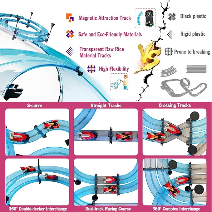 Slot Car Race Track Sets Electric Remote Control Car for Kids Rechargable Electric Racing Game with Hand Controllers Circular Overpass Track Birthday Toys for Boys Kids 6 7 8-12