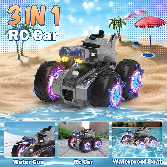 Amphibious Remote Control Car with Water Gun,Waterproof Monster Truck Toys,Rc Boat Summer Water Swimming Pool Toy,Gesture Sensing RC Stunt Cars,Birthday Gifts for Boys Girls Teens 8 9 10 11 12 13+ yrs