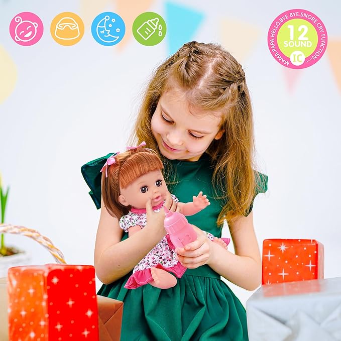14" Baby Doll Toys Playset with Wardrobe Bed, 37PCS Beauty Hair & Baby Doll Care Toy Set, Toddler Toy Pretend Play Doll Incl Hair Salon Kit, Doll Clothes, Baby Gift for 3 4 5 6+ Year Old Girl Toy