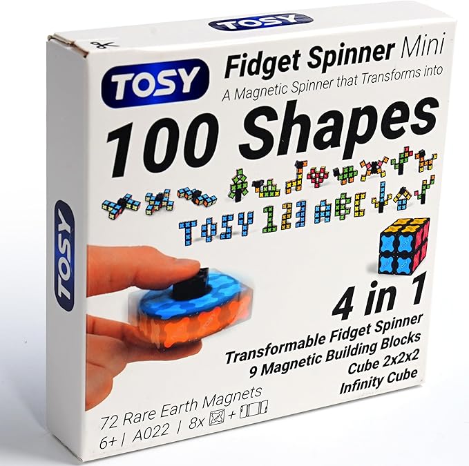 TOSY Magnet Fidget Spinner Mini - 8 blocks, 3 in 1 Toy: Transformable Fidget Spinner, Infinity Cube, 2x2 Puzzle Cube, Stress Relief, STEAM Sensory Magnet Tiles Birthday Gift for Kids/Boys/Girls/Adults