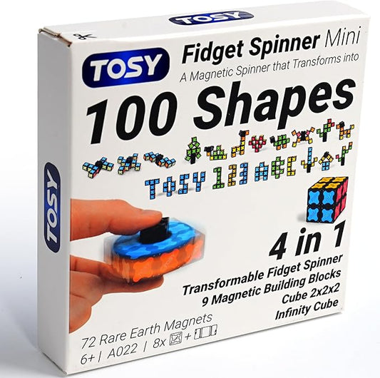 TOSY Magnet Fidget Spinner Mini - 8 blocks, 3 in 1 Toy: Transformable Fidget Spinner, Infinity Cube, 2x2 Puzzle Cube, Stress Relief, STEAM Sensory Magnet Tiles Birthday Gift for Kids/Boys/Girls/Adults
