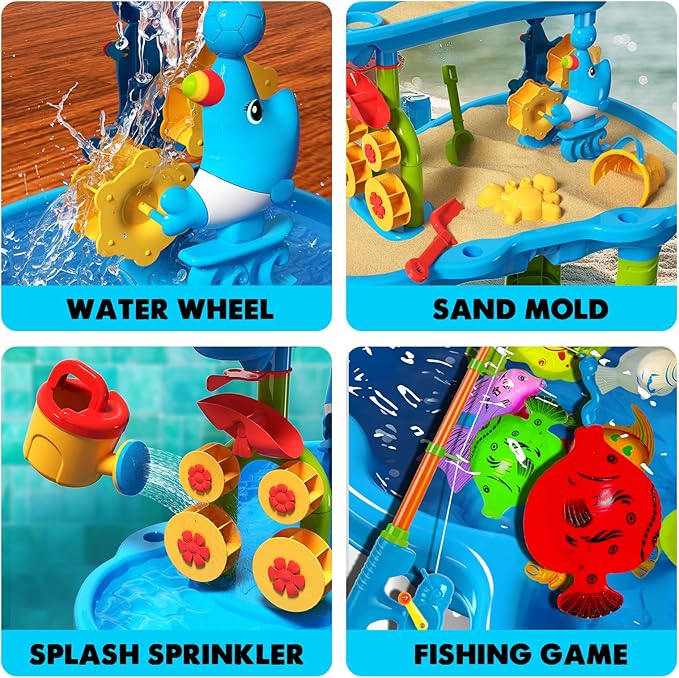 CozyBomB™ Water Table for Toddlers 3-5 | Outdoor Toys Water Play Table, Magnetic Fishing Toy Game, Summer Splash Pond Showers Sand Activity, Sensory Party Birthday Gift Kids Ages 4-8 9-12 (3-Tiers)