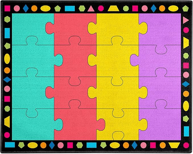 Booooom Jackson Classroom Rug Elementary 16 Seats Classroom Carpet 6.5 x 8.5 ft Preschool Rugs Colorful Puzzle Seating Rug with Non-Slip Backing for School (PzLaB-2620)