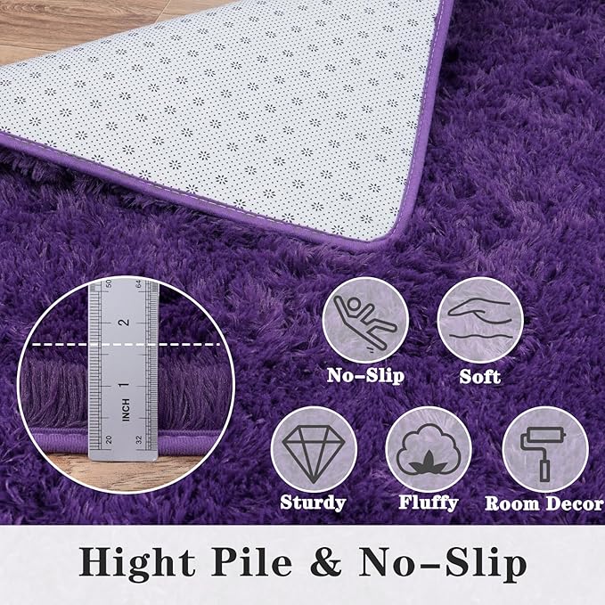 Super Fluffy Rug for Bedroom, 6x9 Feet, Modern Shag Purple Area Rugs, Soft and Cozy Plush Large Carpet for Kids, Girls Boys and Teens Decorations for Living Room Dorm Nursery Classroom