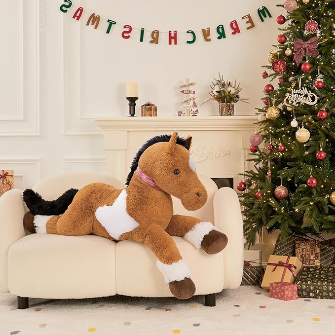 MaoGoLan Large Horse Stuffed Animal for Boy, Big Spotted Horse Plush Toy for Girl, Ridable Stuffy Pony for Kid, Stuffed Pony Plush Pillow for Baby Shower, Birthday Gift or Party Favor, 47 inches