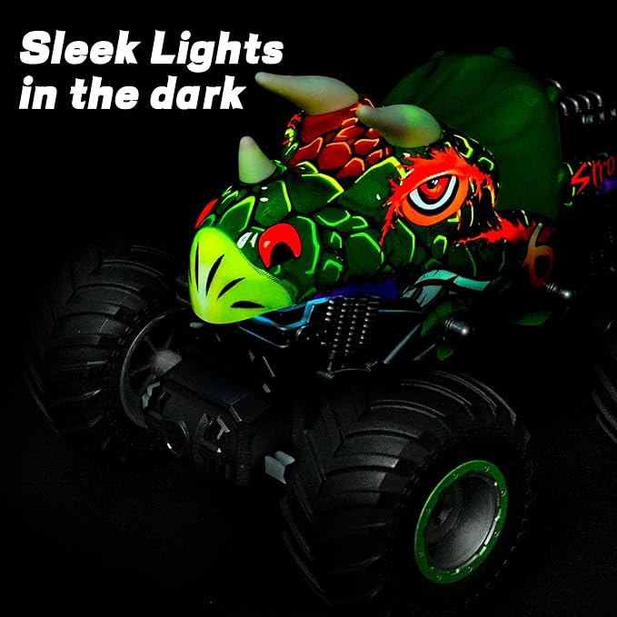 PREBOX Remote Control Monster Truck for Boys 8-12 - RC Dinosaur Car Toys for Kids Age 4-7, Birthday for Boys with Music Lights