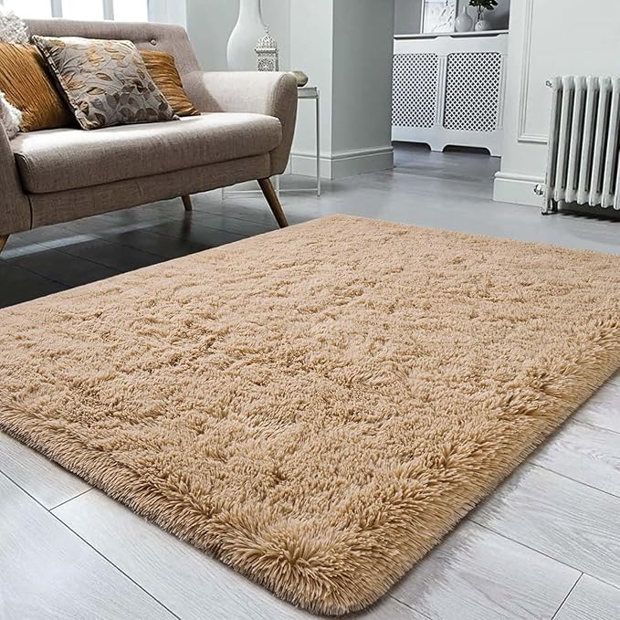 Ompaa Fluffy Rug, Super Soft Fuzzy Area Rugs for Bedroom Living Room - 3' x 5' Large Plush Furry Shag Rug - Kids Playroom Nursery Classroom Dining Room Decor Floor Carpet, Beige