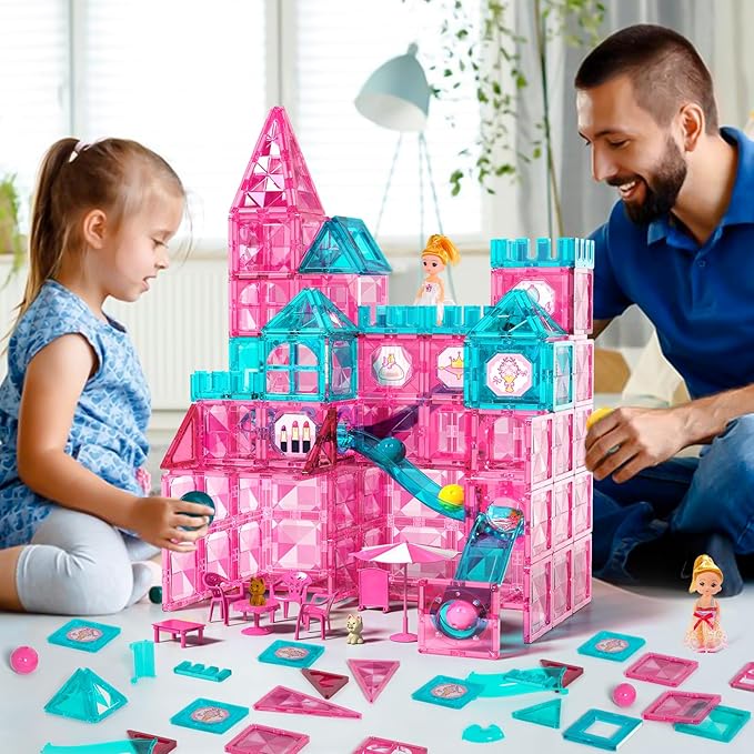 Magnets Tile Set, Upgrade DIY Castle Theme 160 PCS Building Blocks Magnets Toys, 3D Magnet Puzzles Stacking Blocks for Boys Girls - Learning by Playing Games to Improve Imagination & Creativity
